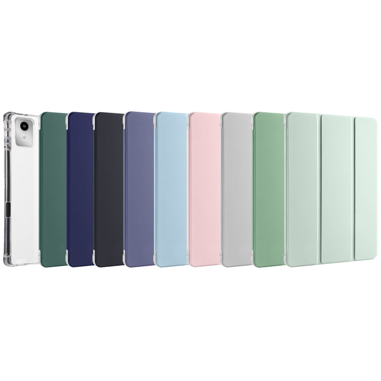 For Lenovo Tab M11 / Xiaoxin Pad 11 2024 3-fold Clear TPU Leather Tablet Case with Pen Slot(Pink)