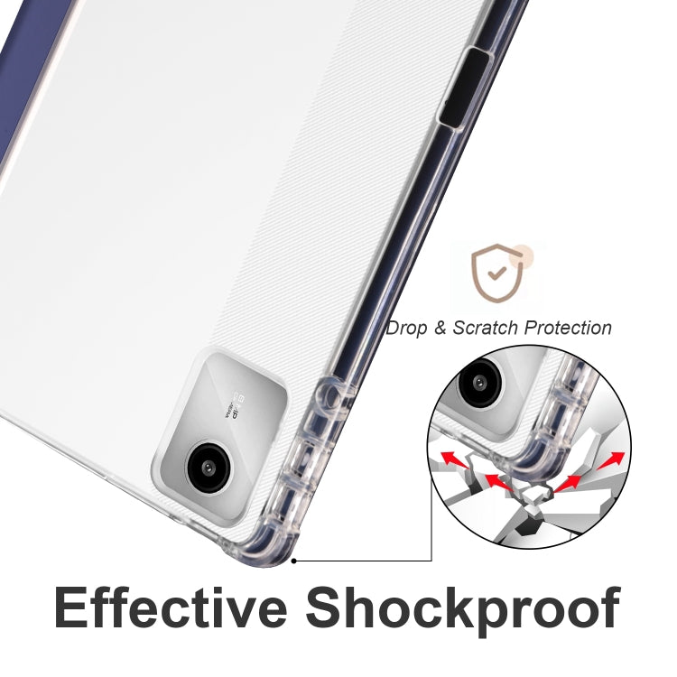 For Lenovo Tab M11 / Xiaoxin Pad 11 2024 3-fold Clear TPU Leather Tablet Case with Pen Slot(Dark Blue)
