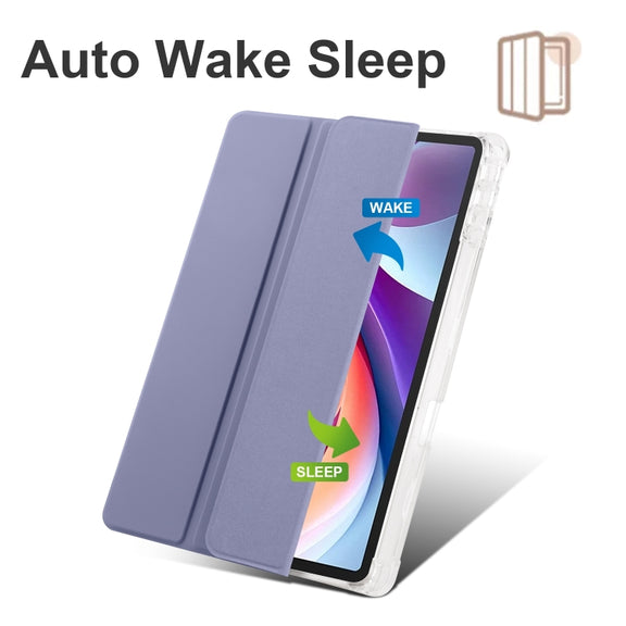For Lenovo Tab M11 / Xiaoxin Pad 11 2024 3-fold Clear TPU Leather Tablet Case with Pen Slot(Lavender)