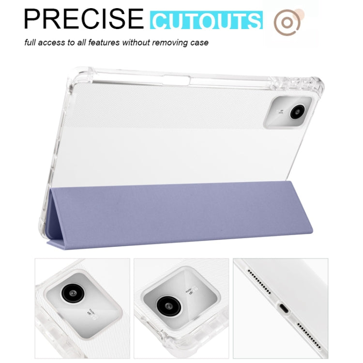 For Lenovo Tab M11 / Xiaoxin Pad 11 2024 3-fold Clear TPU Leather Tablet Case with Pen Slot(Lavender)