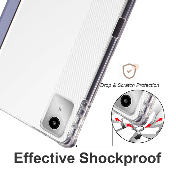 For Lenovo Tab M11 / Xiaoxin Pad 11 2024 3-fold Clear TPU Leather Tablet Case with Pen Slot(Lavender)