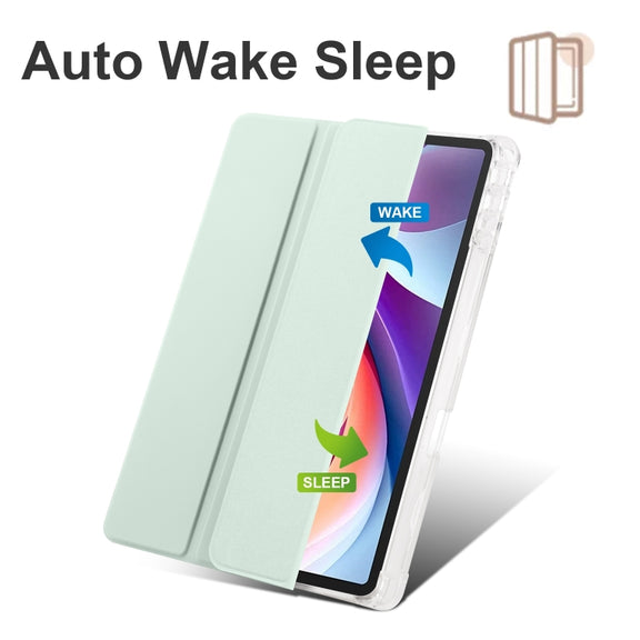 For Lenovo Tab M11 / Xiaoxin Pad 11 2024 3-fold Clear TPU Leather Tablet Case with Pen Slot(Light Green)