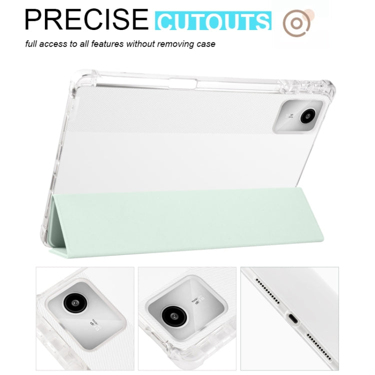For Lenovo Tab M11 / Xiaoxin Pad 11 2024 3-fold Clear TPU Leather Tablet Case with Pen Slot(Light Green)