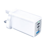 65W Dual PD USB-C / Type-C + USB 3-Port Gan Fast Charging Charger, Plug:UK Plug(White)