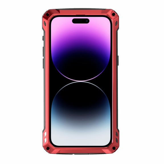 For iPhone 14 Pro RedPepper Silver Shield Series All-inclusive Lens Metal Phone Case(Red)