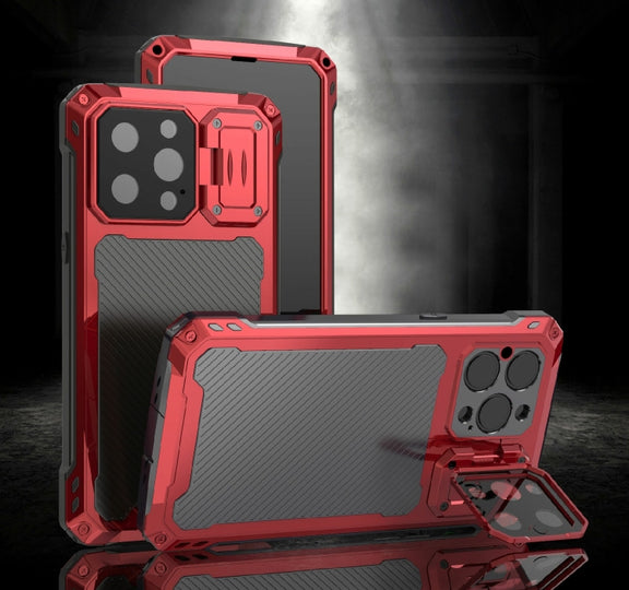 For iPhone 14 Pro RedPepper Silver Shield Series All-inclusive Lens Metal Phone Case(Red)