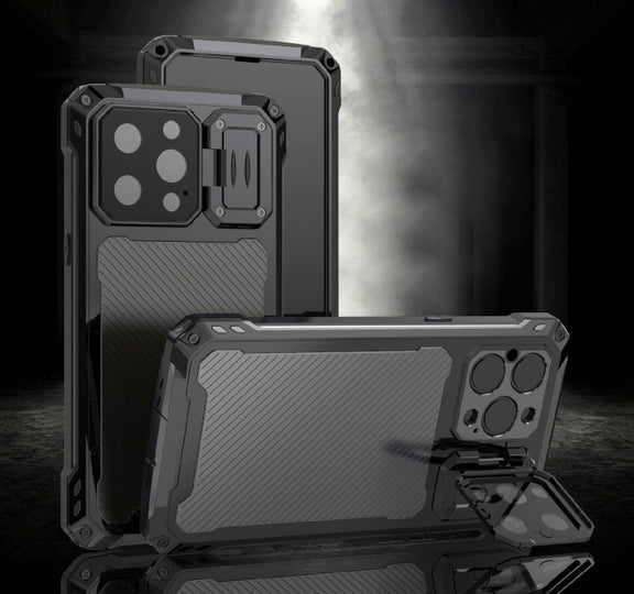 For iPhone 14 Pro Max RedPepper Silver Shield Series All-inclusive Lens Metal Phone Case(Black)