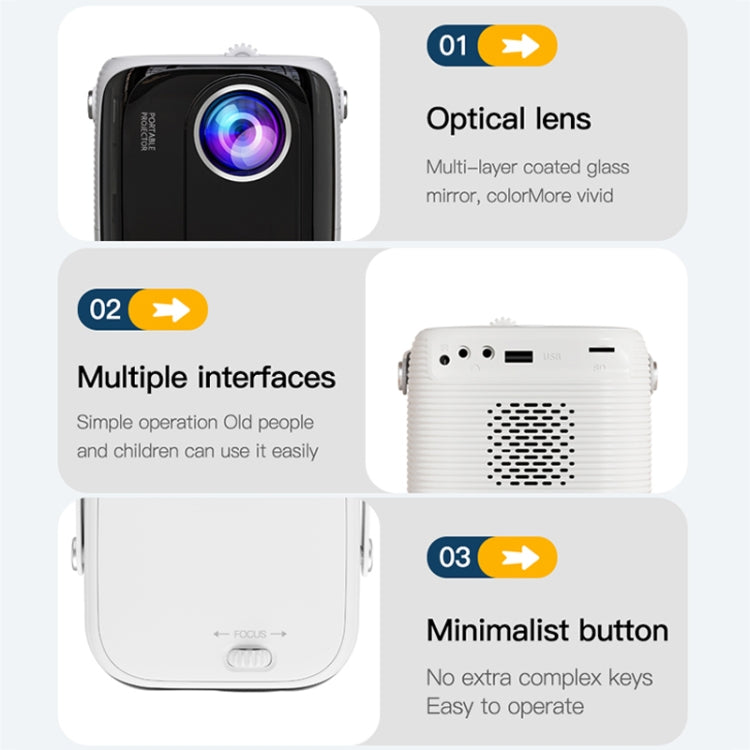 A007 Portable 1280 x 720 HD 113 ANSI Smart LED Projector, Plug:AU Plug(White) - Mini Projector by PMC TechLife | Online Shopping South Africa | PMC TechLife | Buy Now Pay Later Mobicred