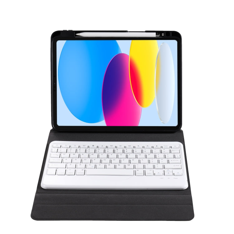 For iPad 10th Gen 10.9 2022 B10 Triangle Holder Tablet Bluetooth Keyboard Leather Case(Blue Pink)