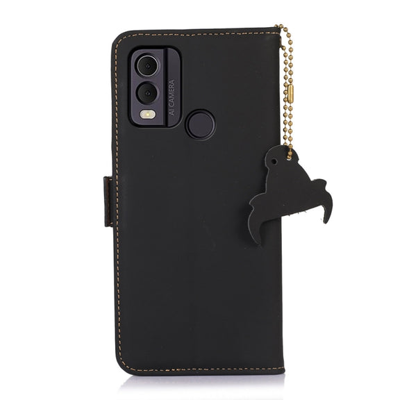 For Nokia C22 4G Genuine Leather Magnetic RFID Leather Phone Case(Black)