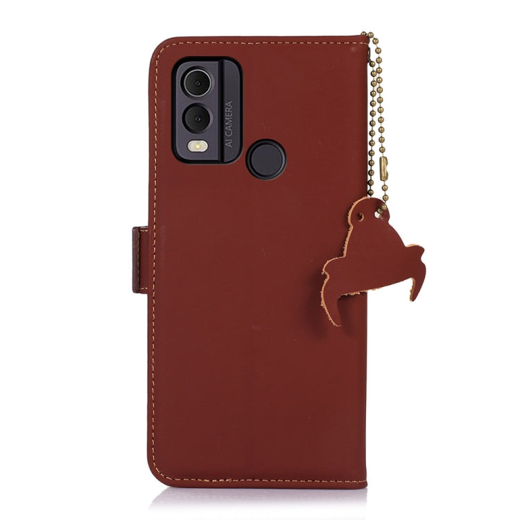 For Nokia C22 4G Genuine Leather Magnetic RFID Leather Phone Case(Coffee) - Nokia Cases by PMC TechLife | Online Shopping South Africa | PMC TechLife | Buy Now Pay Later Mobicred