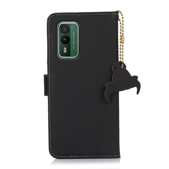 For Nokia XR21 Genuine Leather Magnetic RFID Leather Phone Case(Black)