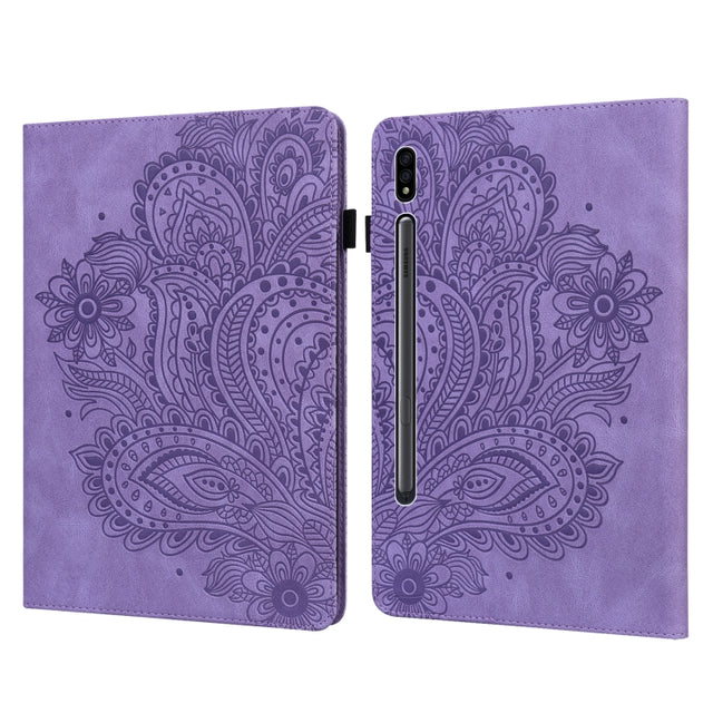 For Samsung Galaxy Tab S9 / S9 FE Peacock Embossed Pattern Leather Tablet Case(Purple)