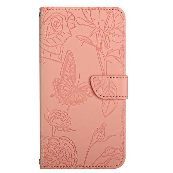 For vivo V27 HT03 Skin Feel Butterfly Embossed Flip Leather Phone Case(Pink)