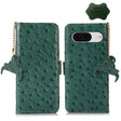 For Google Pixel 8 Ostrich Pattern Genuine Leather RFID Phone Case(Green) - Google Cases by PMC TechLife | Online Shopping South Africa | PMC TechLife | Buy Now Pay Later Mobicred