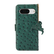 For Google Pixel 8 Ostrich Pattern Genuine Leather RFID Phone Case(Green)