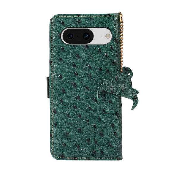 For Google Pixel 8 Ostrich Pattern Genuine Leather RFID Phone Case(Green)