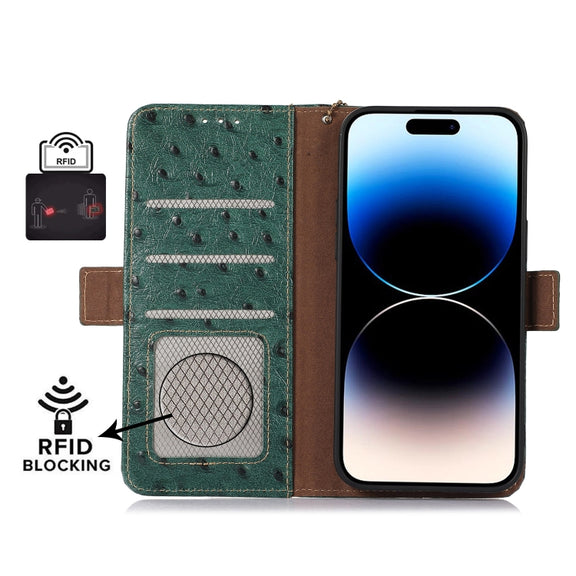 For Google Pixel 8 Ostrich Pattern Genuine Leather RFID Phone Case(Green)