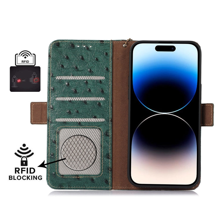 For Google Pixel 8 Ostrich Pattern Genuine Leather RFID Phone Case(Green)