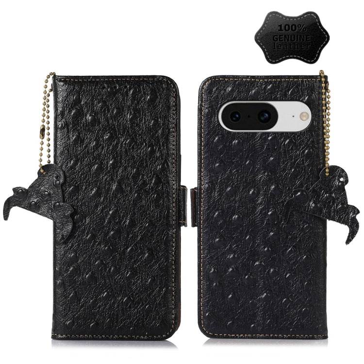 For Google Pixel 8 Ostrich Pattern Genuine Leather RFID Phone Case(Black) - Google Cases by PMC TechLife | Online Shopping South Africa | PMC TechLife | Buy Now Pay Later Mobicred