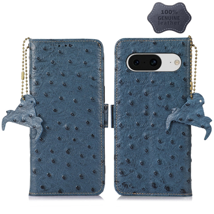 For Google Pixel 8 Ostrich Pattern Genuine Leather RFID Phone Case(Blue) - Google Cases by PMC TechLife | Online Shopping South Africa | PMC TechLife | Buy Now Pay Later Mobicred