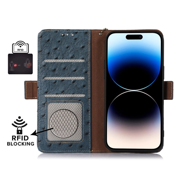 For Google Pixel 8 Pro Ostrich Pattern Genuine Leather RFID Phone Case(Blue) - free shipping - PMC TechLife - Order now!