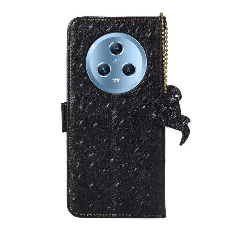 For Honor Magic5 Ostrich Pattern Genuine Leather RFID Phone Case(Black) - Honor Cases by PMC TechLife | Online Shopping South Africa | PMC TechLife | Buy Now Pay Later Mobicred