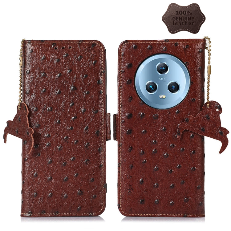 For Honor Magic5 Ostrich Pattern Genuine Leather RFID Phone Case(Coffee) - Honor Cases by PMC TechLife | Online Shopping South Africa | PMC TechLife | Buy Now Pay Later Mobicred