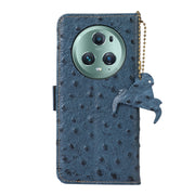 For Honor Magic5 Pro Ostrich Pattern Genuine Leather RFID Phone Case(Blue)
