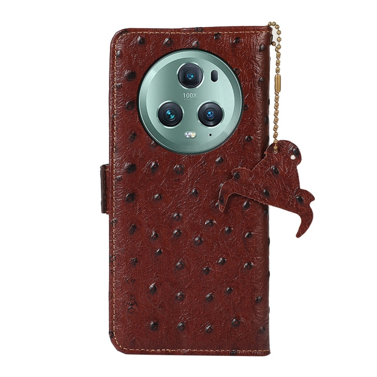 For Honor Magic5 Pro Ostrich Pattern Genuine Leather RFID Phone Case(Coffee) - Honor Cases by PMC TechLife | Online Shopping South Africa | PMC TechLife | Buy Now Pay Later Mobicred