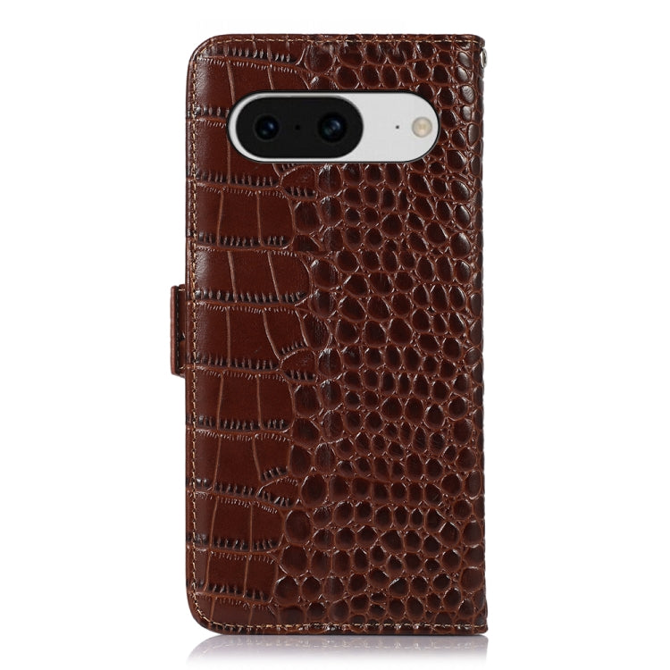 For Google Pixel 8 Crocodile Top Layer Cowhide Leather Phone Case(Brown)
