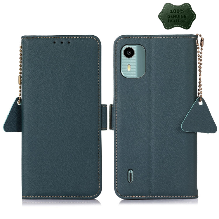 For Nokia C12 4G Side-Magnetic TJ Genuine Leather RFID Phone Case(Green) - Honor Cases by PMC TechLife | Online Shopping South Africa | PMC TechLife | Buy Now Pay Later Mobicred