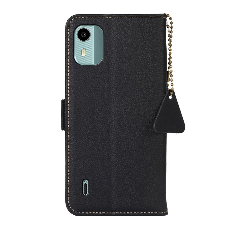 For Nokia C12 4G Side-Magnetic TJ Genuine Leather RFID Phone Case(Black)