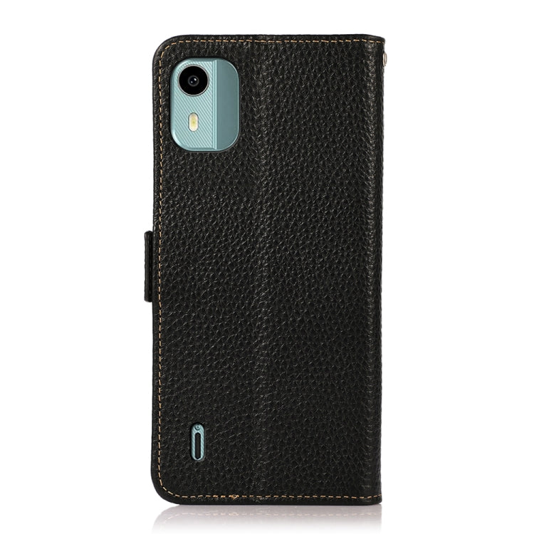 For Nokia C12 4G KHAZNEH Side-Magnetic Litchi Genuine Leather RFID Phone Case(Black) - Nokia Cases by PMC TechLife | Online Shopping South Africa | PMC TechLife | Buy Now Pay Later Mobicred