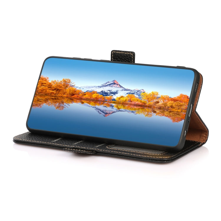 For Nokia C12 4G KHAZNEH Side-Magnetic Litchi Genuine Leather RFID Phone Case(Black)