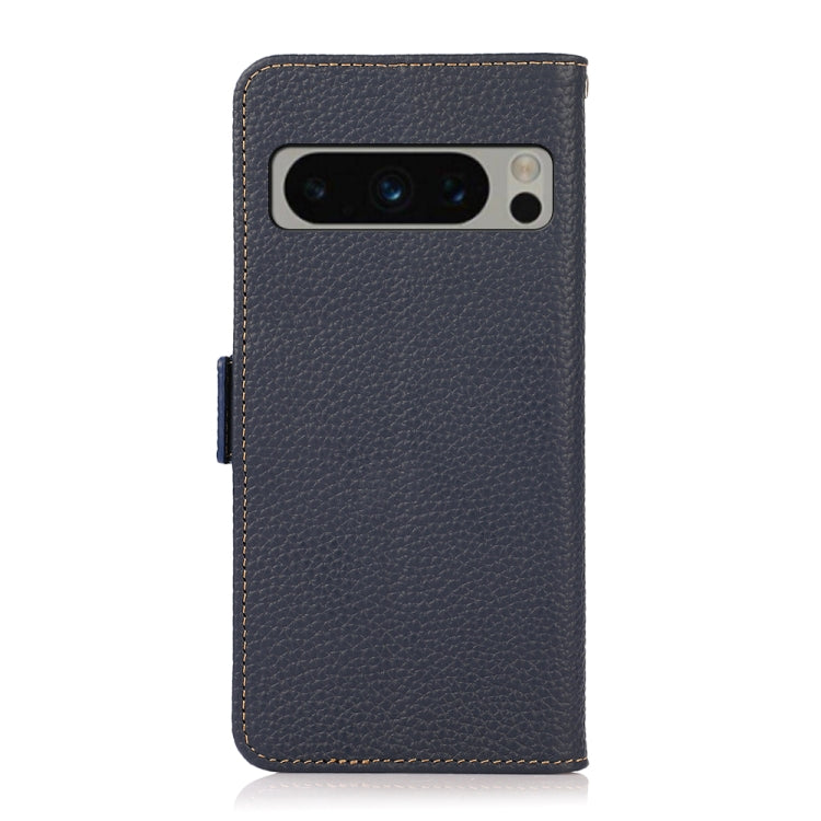 For Google Pixel 8 Pro KHAZNEH Side-Magnetic Litchi Genuine Leather RFID Phone Case(Blue) - Google Cases by PMC TechLife | Online Shopping South Africa | PMC TechLife | Buy Now Pay Later Mobicred