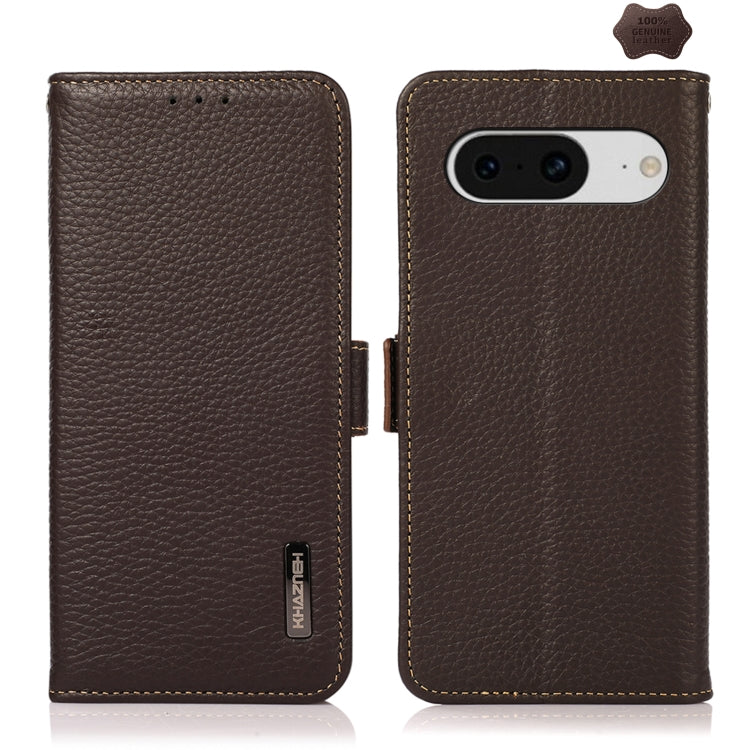For Google Pixel 8 KHAZNEH Side-Magnetic Litchi Genuine Leather RFID Phone Case(Brown) - Google Cases by PMC TechLife | Online Shopping South Africa | PMC TechLife | Buy Now Pay Later Mobicred