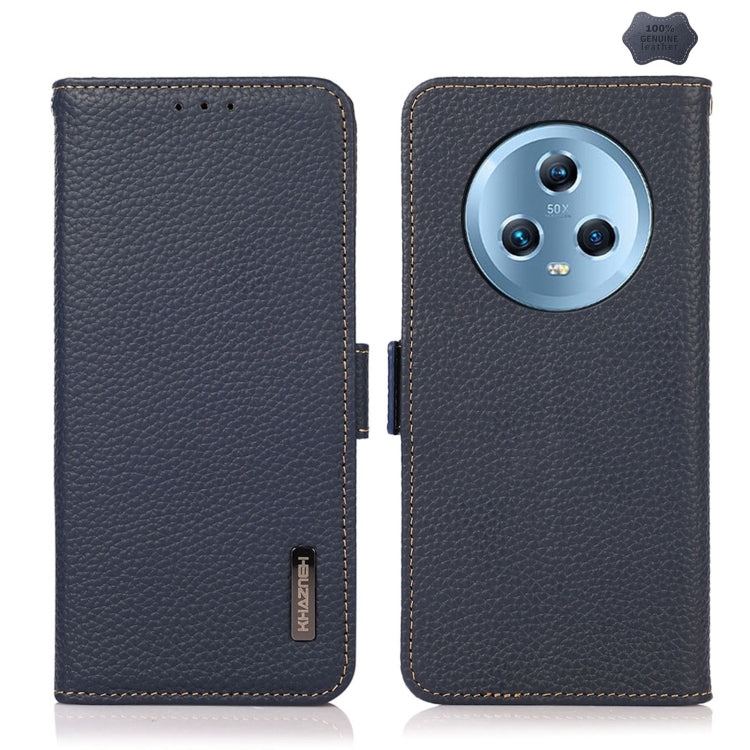 For Honor Magic5 KHAZNEH Side-Magnetic Litchi Genuine Leather RFID Phone Case(Blue) - Honor Cases by PMC TechLife | Online Shopping South Africa | PMC TechLife | Buy Now Pay Later Mobicred