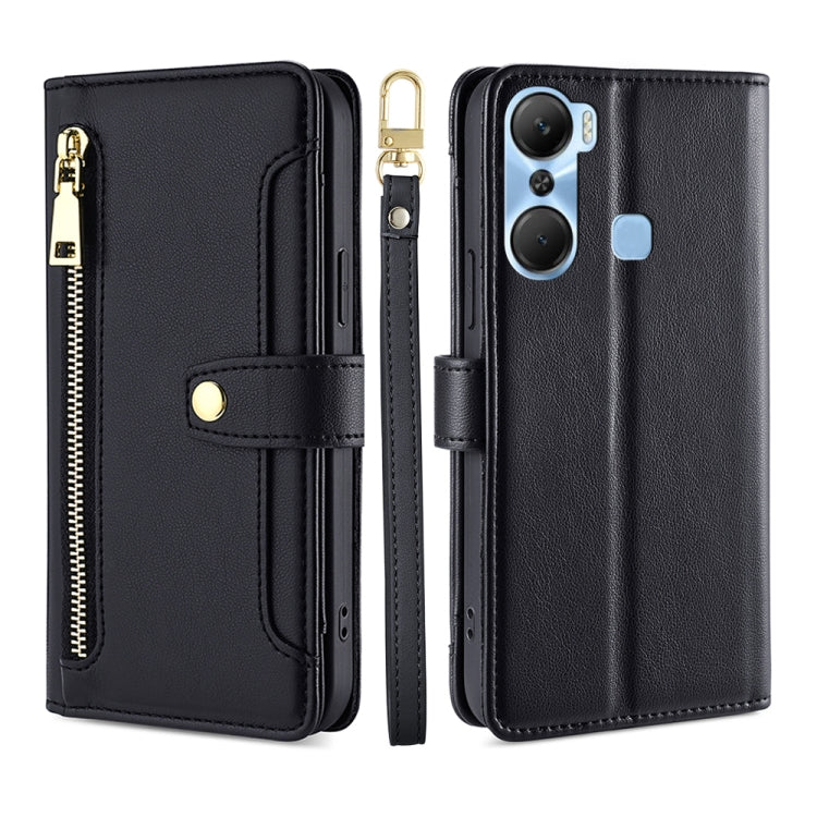 For Infinix Hot 12 Pro Sheep Texture Cross-body Zipper Wallet Leather Phone Case(Black) - Infinix Cases by PMC TechLife | Online Shopping South Africa | PMC TechLife | Buy Now Pay Later Mobicred