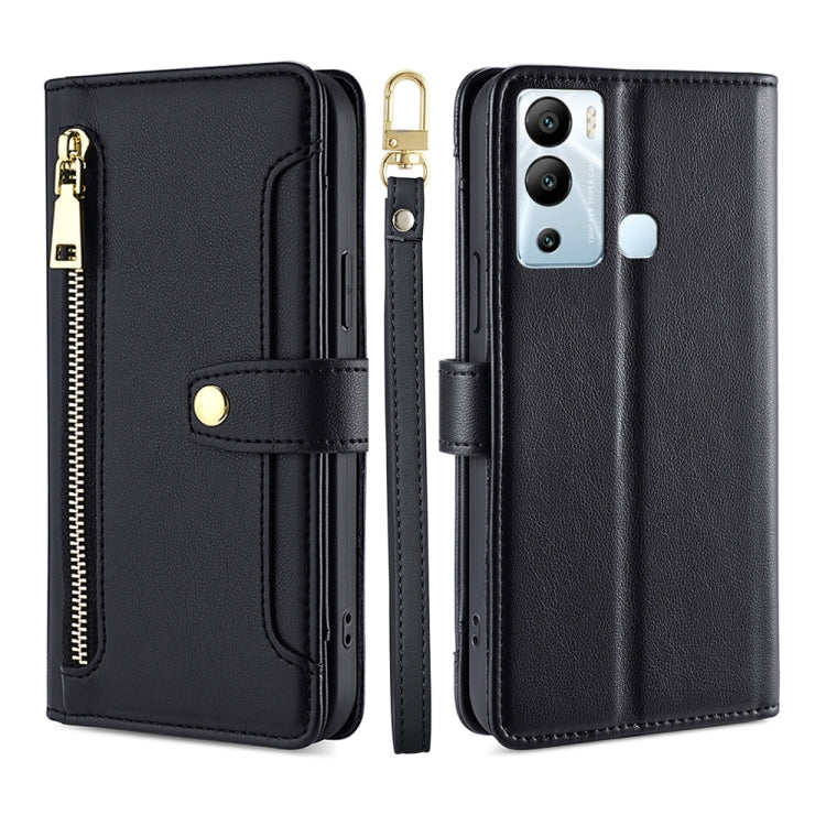 For Infinix Hot 12i Sheep Texture Cross-body Zipper Wallet Leather Phone Case(Black) - free shipping - PMC TechLife - Order now!