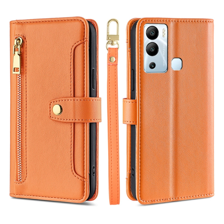 For Infinix Hot 12i Sheep Texture Cross-body Zipper Wallet Leather Phone Case(Orange) - Infinix Cases by PMC TechLife | Online Shopping South Africa | PMC TechLife | Buy Now Pay Later Mobicred