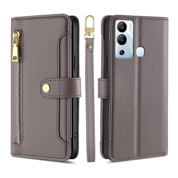 For Infinix Hot 12i Sheep Texture Cross-body Zipper Wallet Leather Phone Case(Grey) - Infinix Cases by PMC TechLife | Online Shopping South Africa | PMC TechLife | Buy Now Pay Later Mobicred