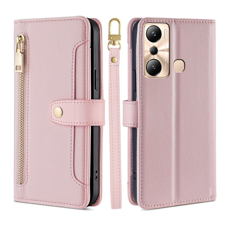 For Infinix Hot 20i Sheep Texture Cross-body Zipper Wallet Leather Phone Case(Pink) - Infinix Cases by PMC TechLife | Online Shopping South Africa | PMC TechLife | Buy Now Pay Later Mobicred