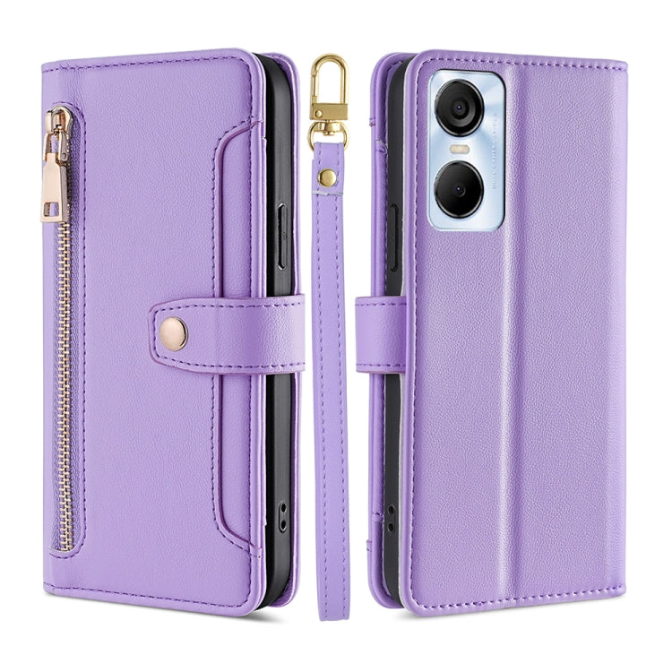 For Tecno Pop 6 Pro Sheep Texture Cross-body Zipper Wallet Leather Phone Case(Purple) - Tecno Cases by PMC TechLife | Online Shopping South Africa | PMC TechLife | Buy Now Pay Later Mobicred