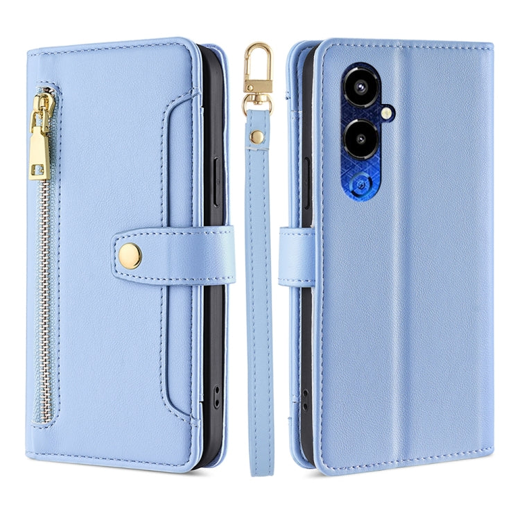 For Tecno Pova 4 Pro Sheep Texture Cross-body Zipper Wallet Leather Phone Case(Blue) - Tecno Cases by PMC TechLife | Online Shopping South Africa | PMC TechLife | Buy Now Pay Later Mobicred