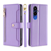 For Tecno Pova 4 Pro Sheep Texture Cross-body Zipper Wallet Leather Phone Case(Purple)