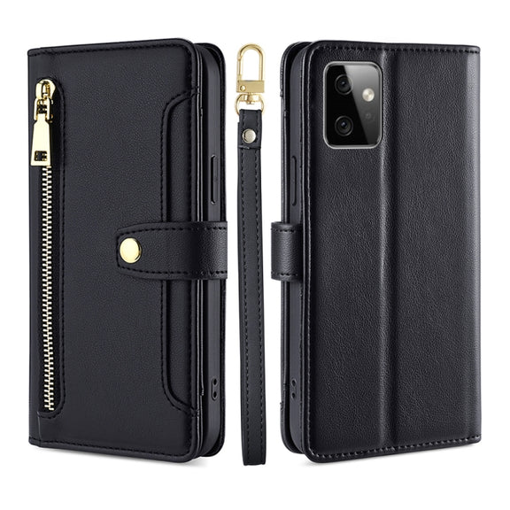 For Motorola Moto G Power 2023 Sheep Texture Cross-body Zipper Wallet Leather Phone Case(Black)