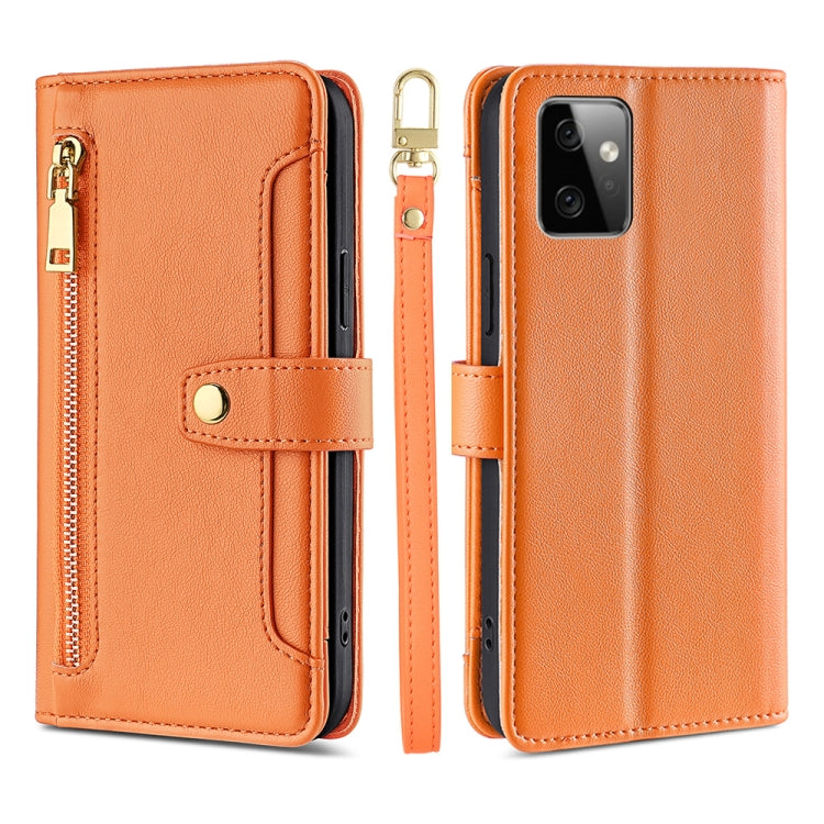 For Motorola Moto G Power 2023 Sheep Texture Cross-body Zipper Wallet Leather Phone Case(Orange) - Motorola Cases by PMC TechLife | Online Shopping South Africa | PMC TechLife | Buy Now Pay Later Mobicred