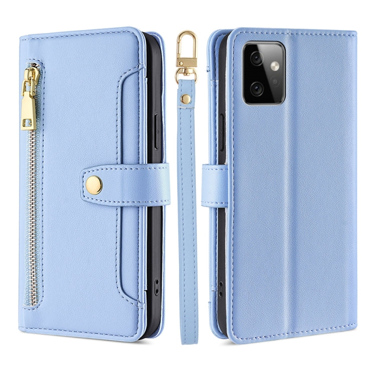 For Motorola Moto G Power 2023 Sheep Texture Cross-body Zipper Wallet Leather Phone Case(Blue) - Motorola Cases by PMC TechLife | Online Shopping South Africa | PMC TechLife | Buy Now Pay Later Mobicred
