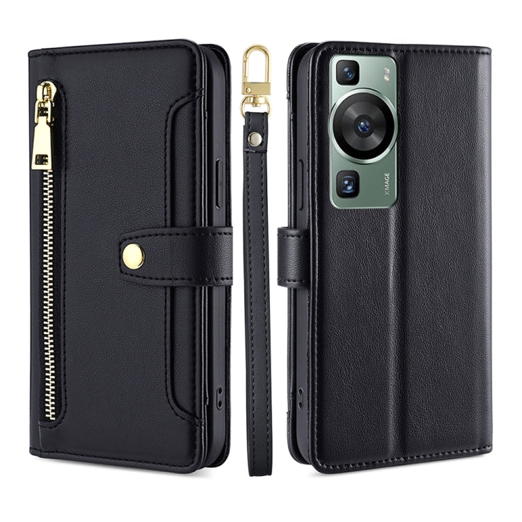 For Huawei P60 / P60 Pro Sheep Texture Cross-body Zipper Wallet Leather Phone Case(Black) - Huawei Cases by PMC TechLife | Online Shopping South Africa | PMC TechLife | Buy Now Pay Later Mobicred